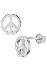 elegant peace sign silver baby earrings